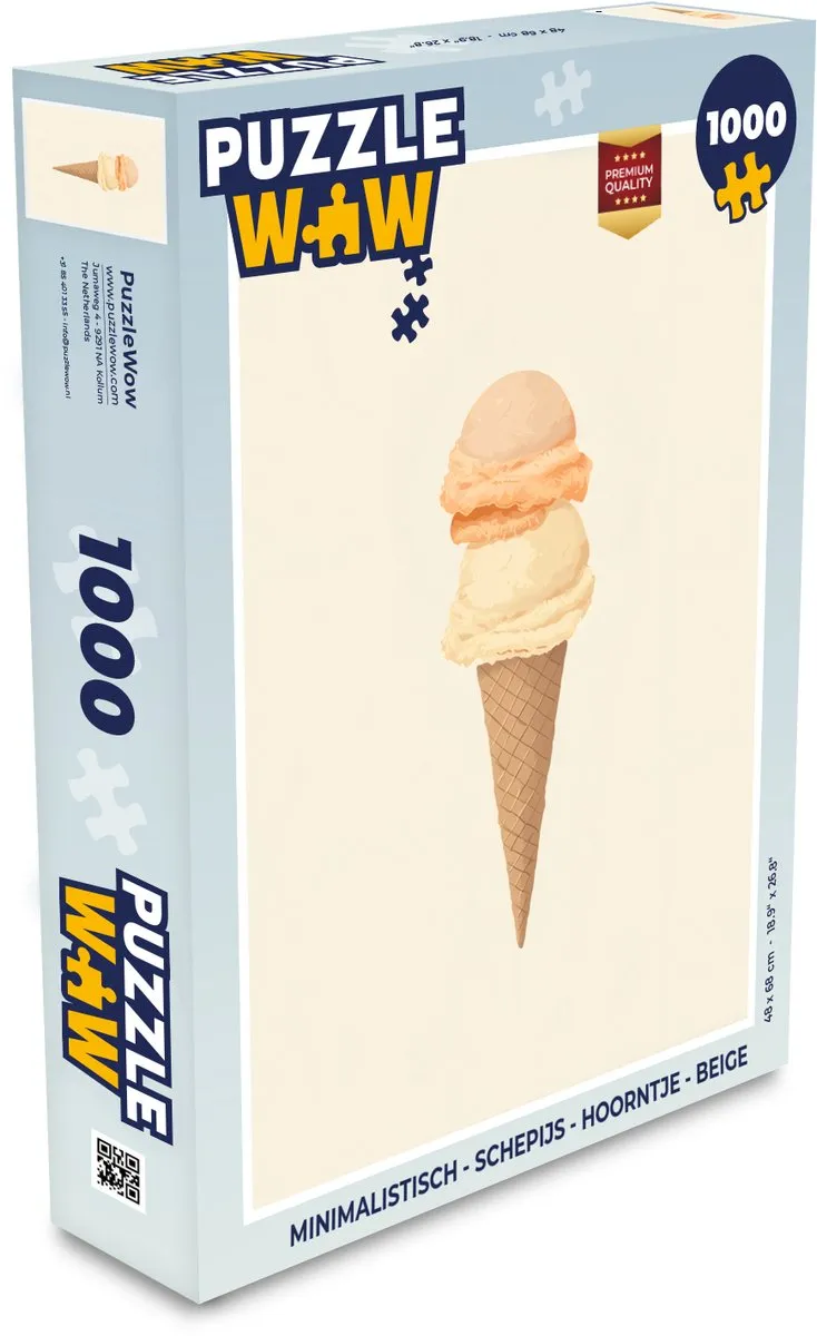 PuzzleWow Minimalistisch Schepijs Hoorntje Legpuzzel 1000 Stuks - Beige