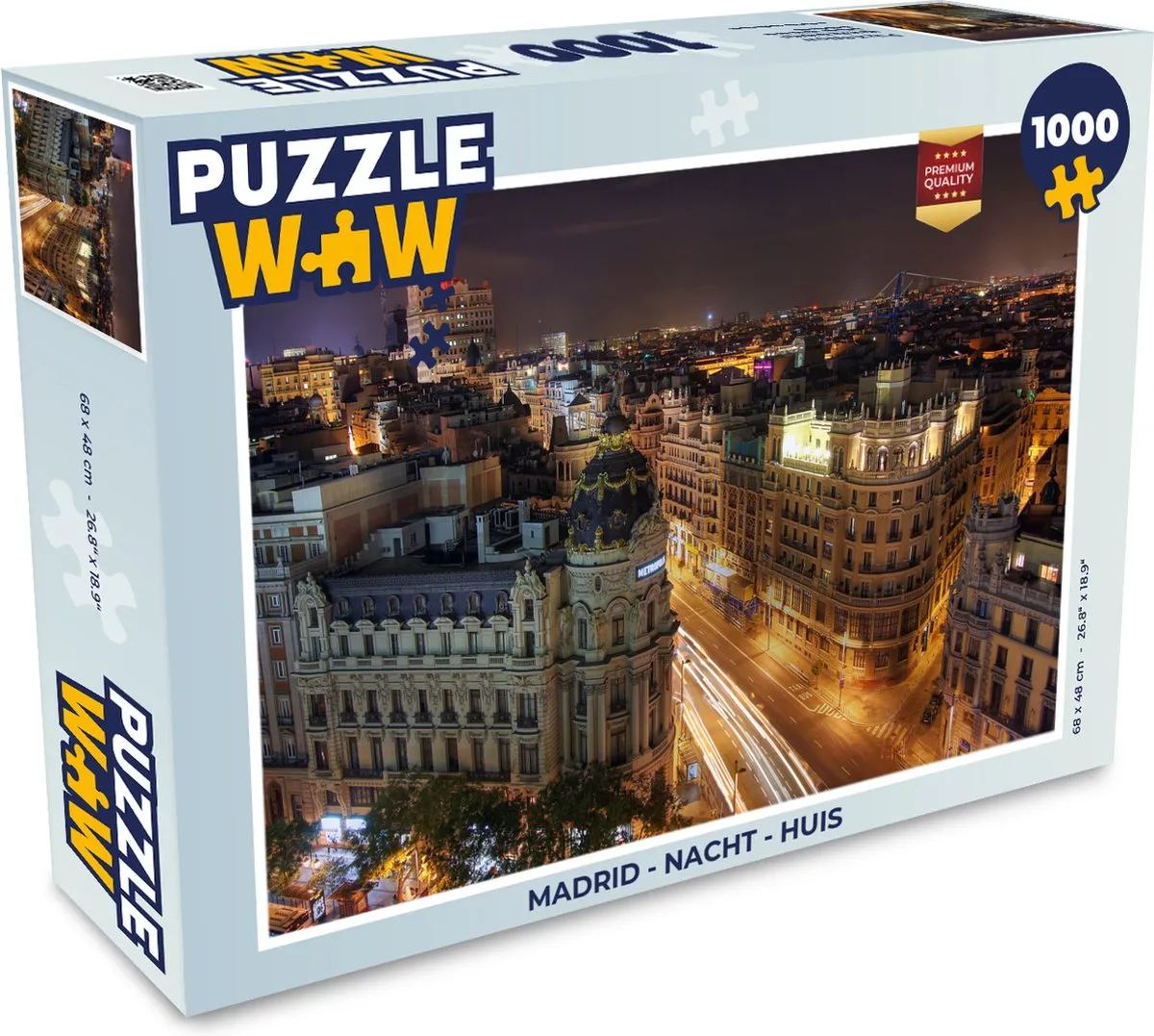PuzzleWow Madrid Nacht Huis Legpuzzel 1000 Stuks