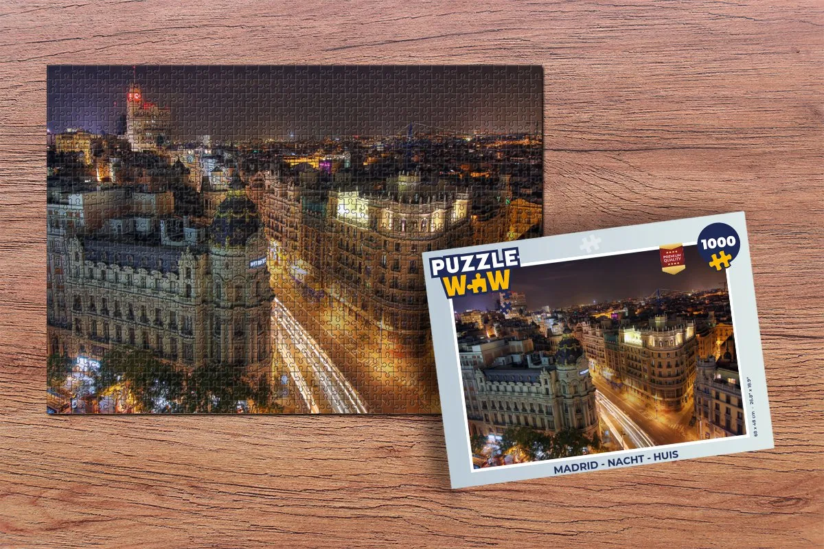 PuzzleWow Madrid Nacht Huis Legpuzzel 1000 Stuks - Multicolor