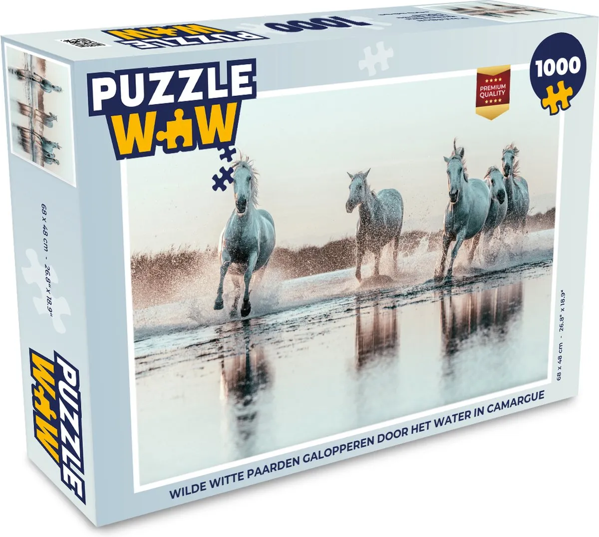 PuzzleWow Wilde witte paarden Camargue Legpuzzel 1000 Stuks