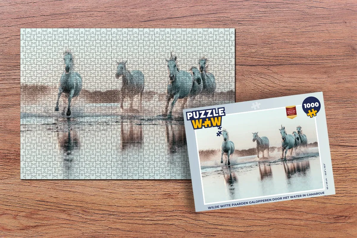 PuzzleWow Wilde witte paarden Camargue Legpuzzel 1000 Stuks - Multicolor