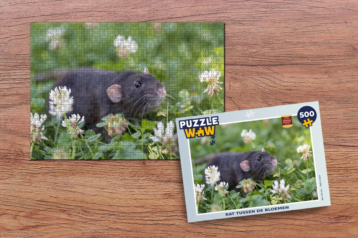 PuzzleWow Rat tussen de bloemen Legpuzzel 500 Stuks - Multicolor