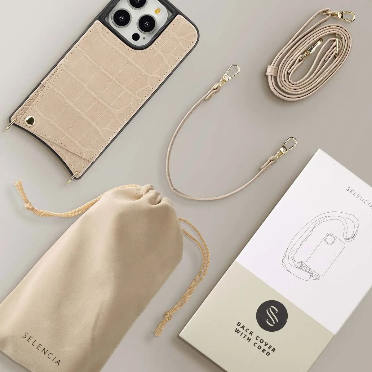 Selencia Hoesje iPhone 14 Pro Croco Beige - 2 Pasjes - afbeelding 6 van 6