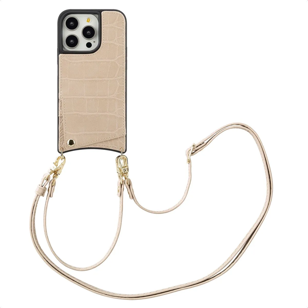 Selencia Hoesje iPhone 14 Pro Croco Beige - 2 Pasjes