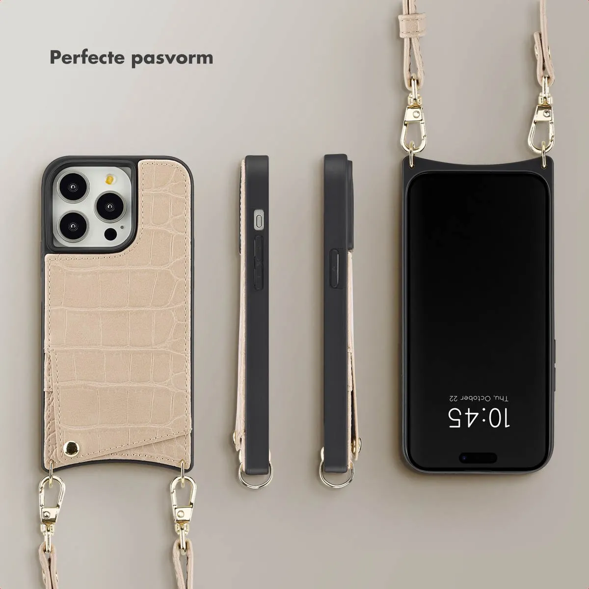 Selencia Hoesje iPhone 14 Pro Croco Beige - 2 Pasjes