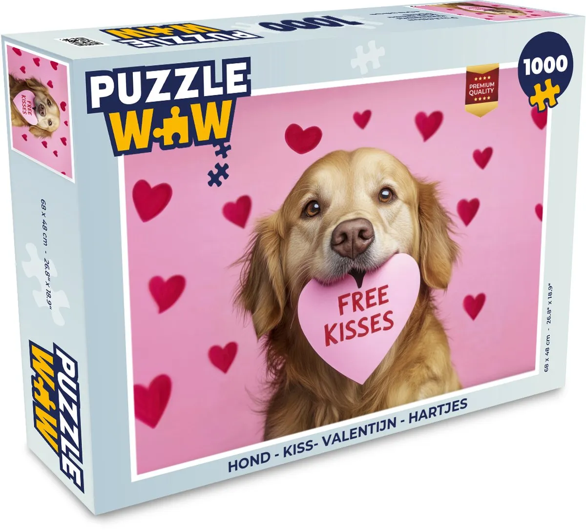 PuzzleWow Kiss Valentijn Legpuzzel 1000 Stuks - Hond Roze