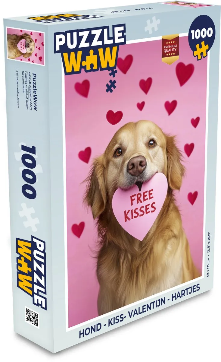 PuzzleWow Kiss Valentijn Legpuzzel 1000 Stuks - Hond Roze