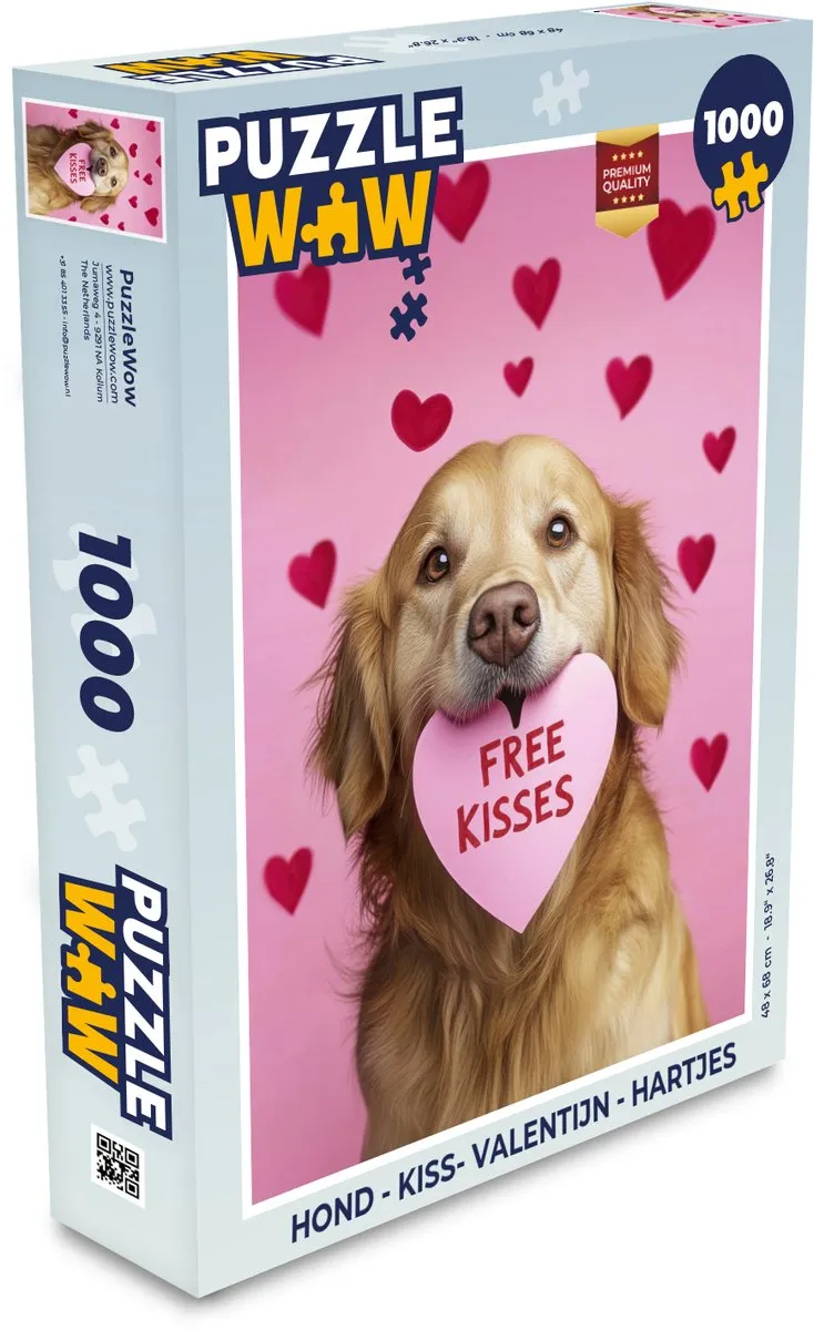 PuzzleWow Kiss Valentijn Legpuzzel 1000 Stuks - Hond Roze