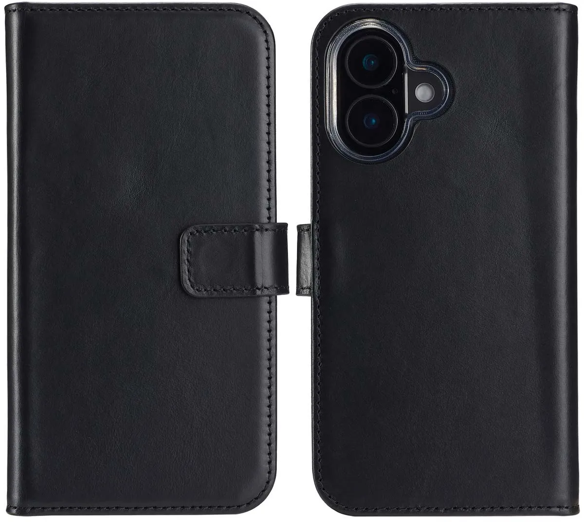 Selencia Hoesje iPhone 16 Plus - Echt Lederen Bookcase 3 Pasjes - Zwart