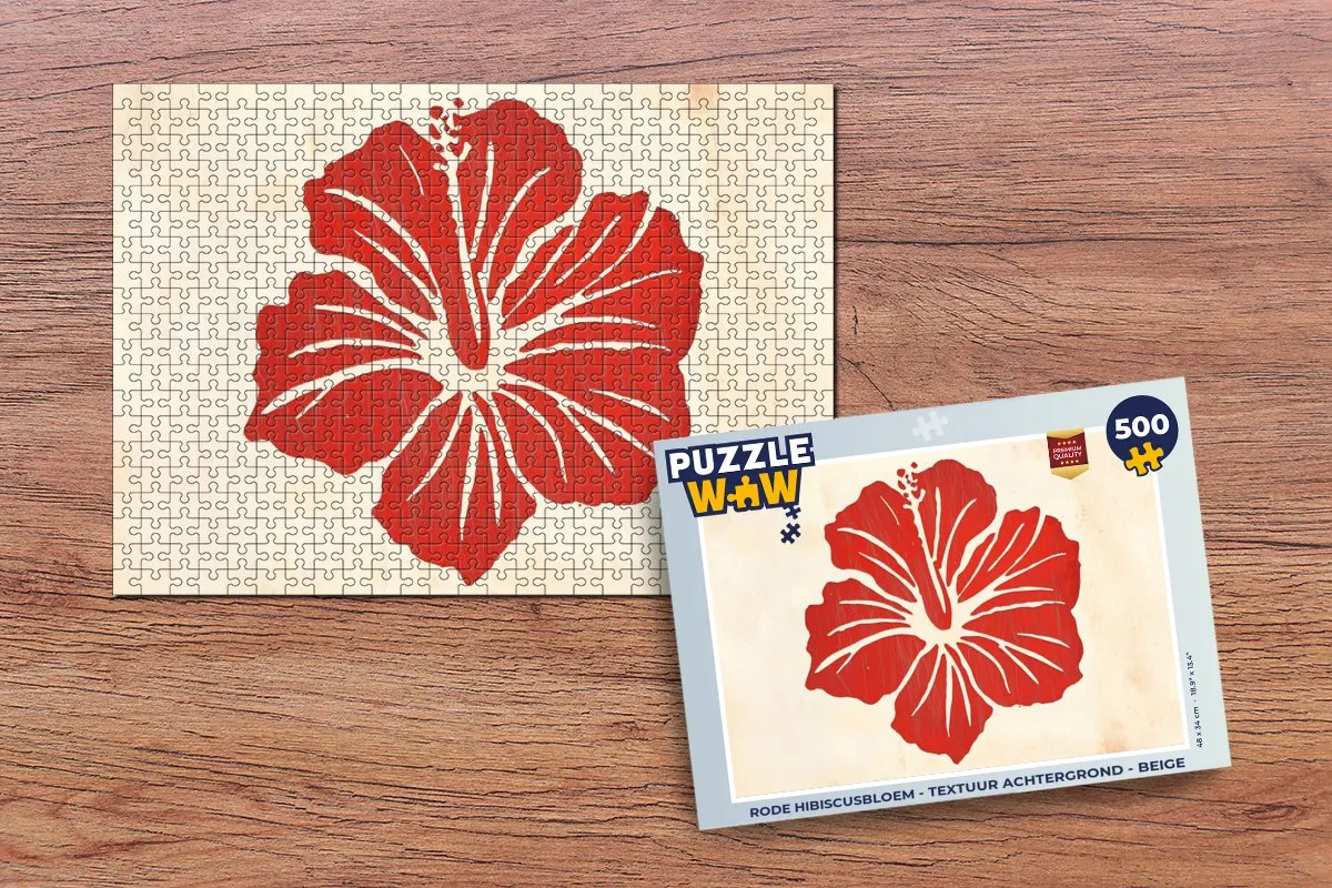 PuzzleWow Legpuzzel Rode Hibiscusbloem 500 Stuks - Beige