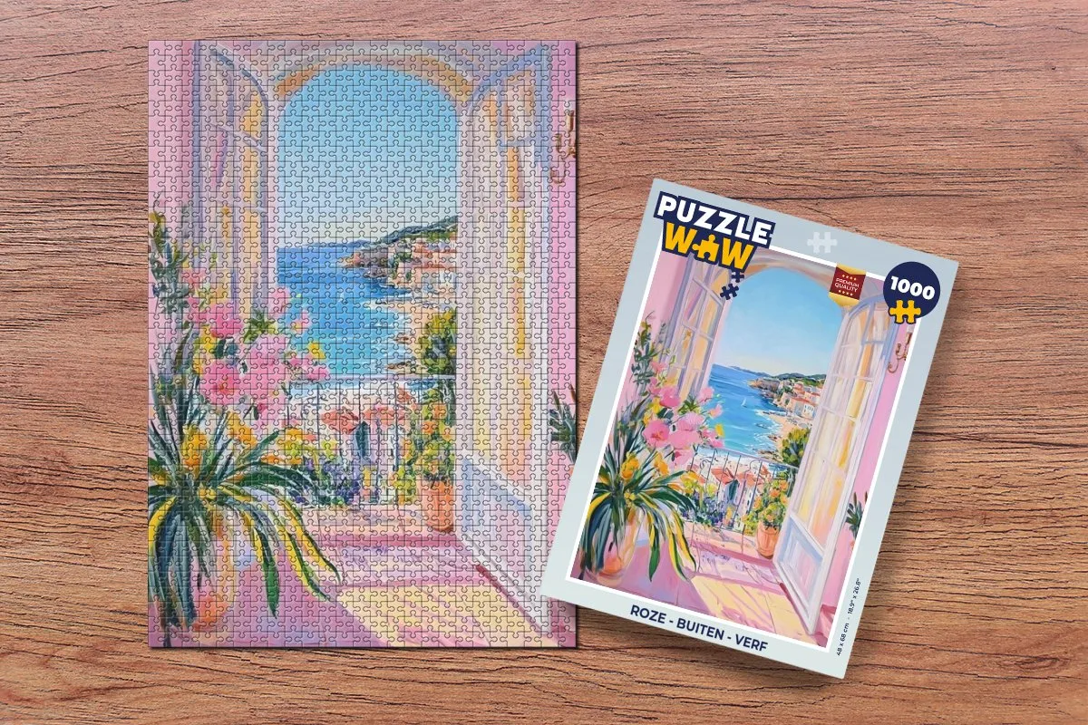 PuzzleWow Strand Balkon Legpuzzel 1000 Stuks - Roze