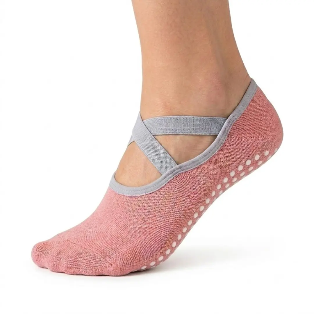 Roze antislip pilates sokken dames ademende ballet sokken met kruiselastiek sili