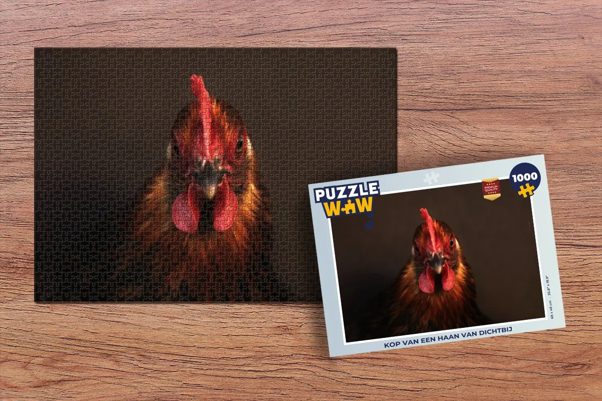 PuzzleWow Legpuzzel Kop van een haan 1000 Stuks - Multicolor