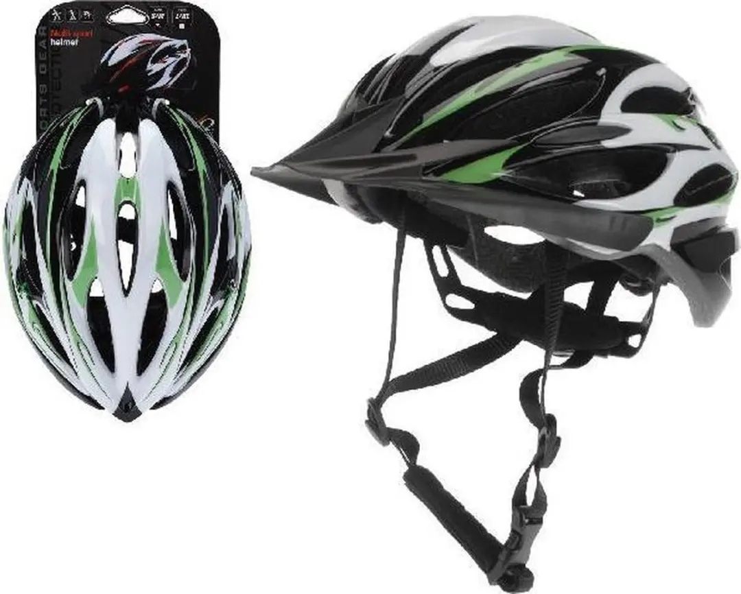 Fietshelm groen/zwart/wit, sporthelm, skatehelm