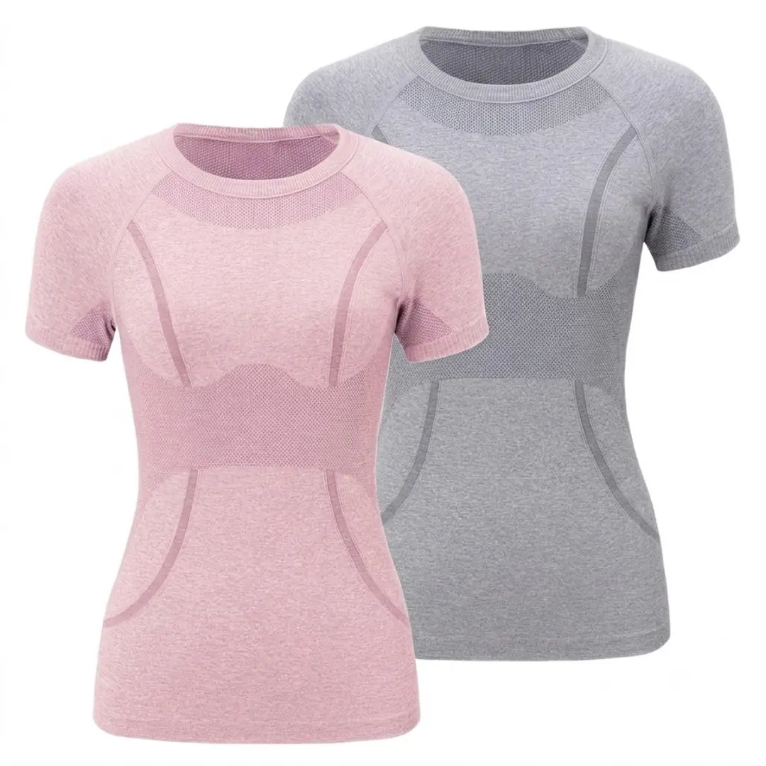 Roze grijze sport tops dames set van 2 pilates T-shirts fitness shirts yoga shir