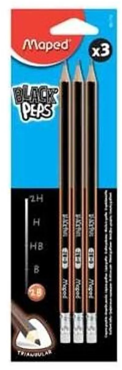 Maped potlood Black'Peps HB blister van 3 stuks zonder gum