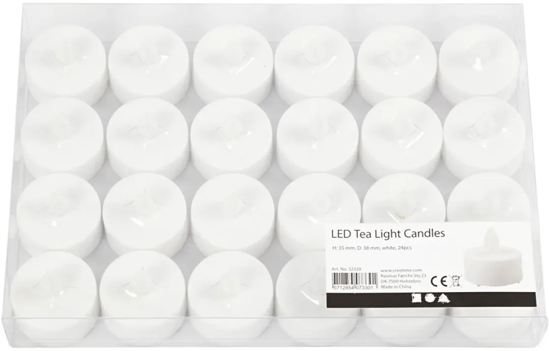 LED Waxinelichten, H: 35 mm, d 38 mm, wit, 24 stuk/ 1 doos