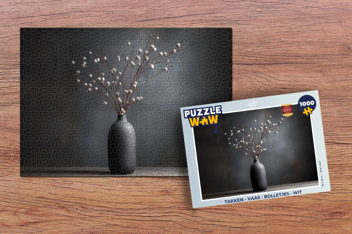 PuzzleWow Takken Vaas Bolletjes Legpuzzel 1000 Stuks - Wit