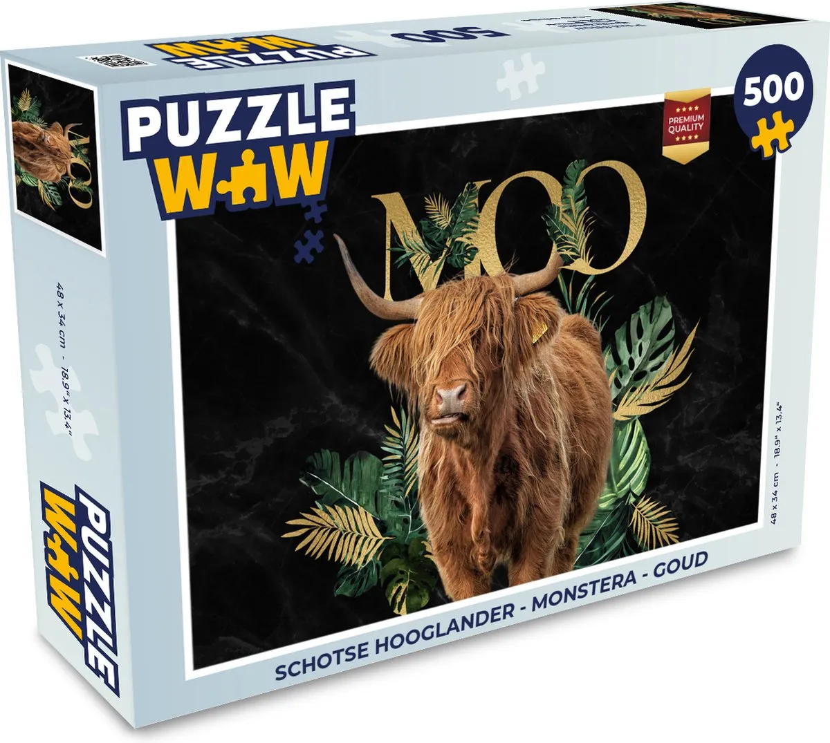 PuzzleWow Schotse Hooglander Monstera Legpuzzel 500 Stuks