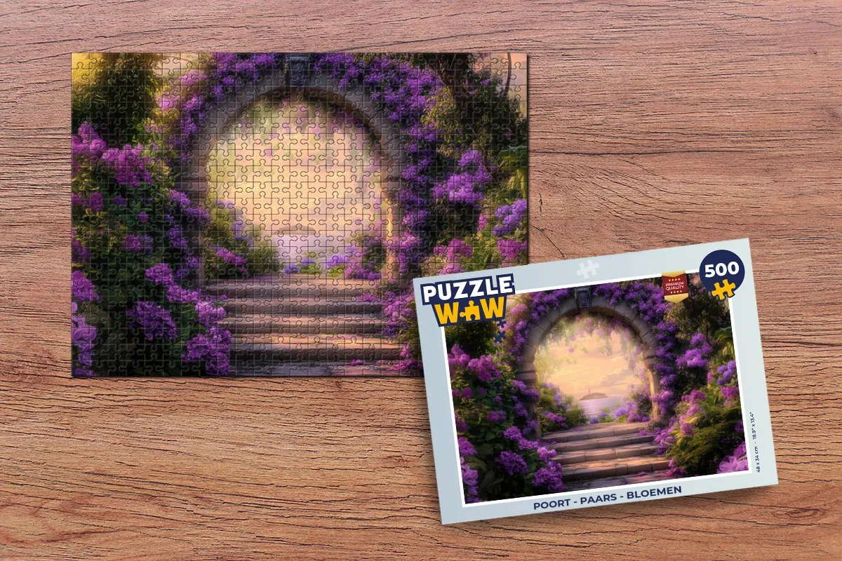 PuzzleWow Legpuzzel 500 Stuks - Poort met Paarse Bloemen