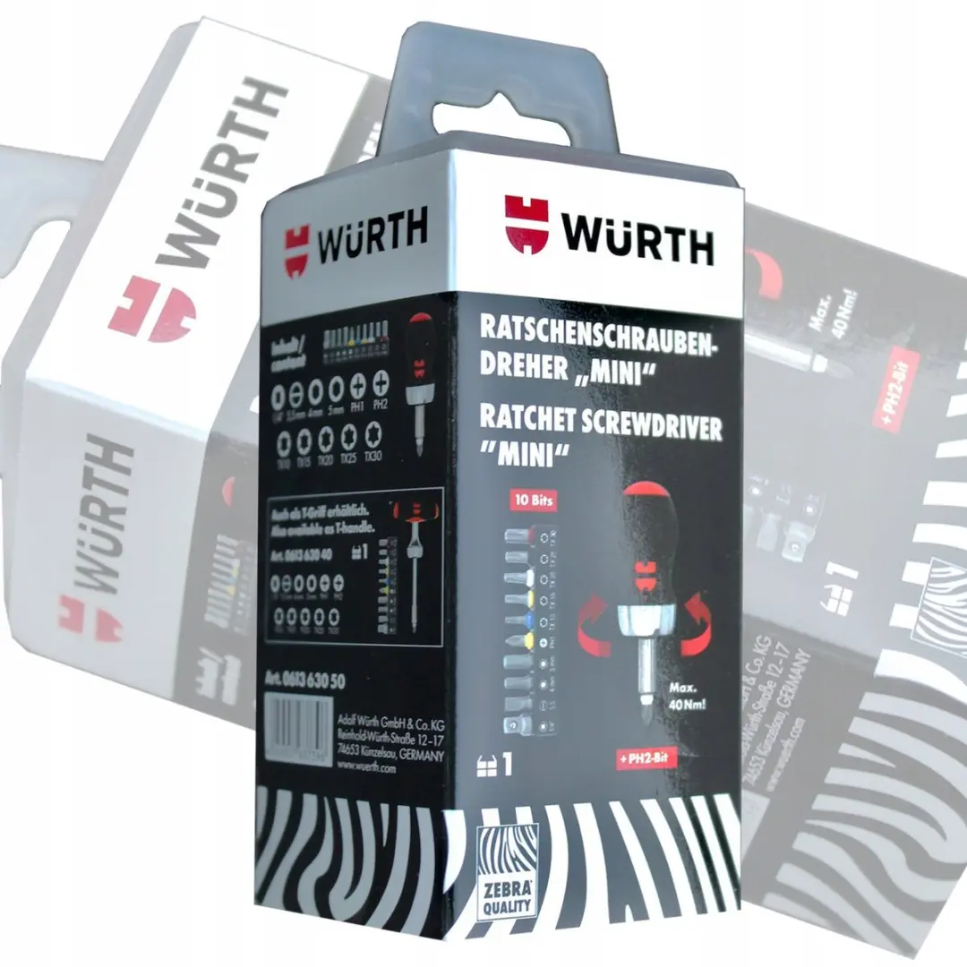 Wurth Ratel Schroevendraaier Set met 10 Bits en Magneet