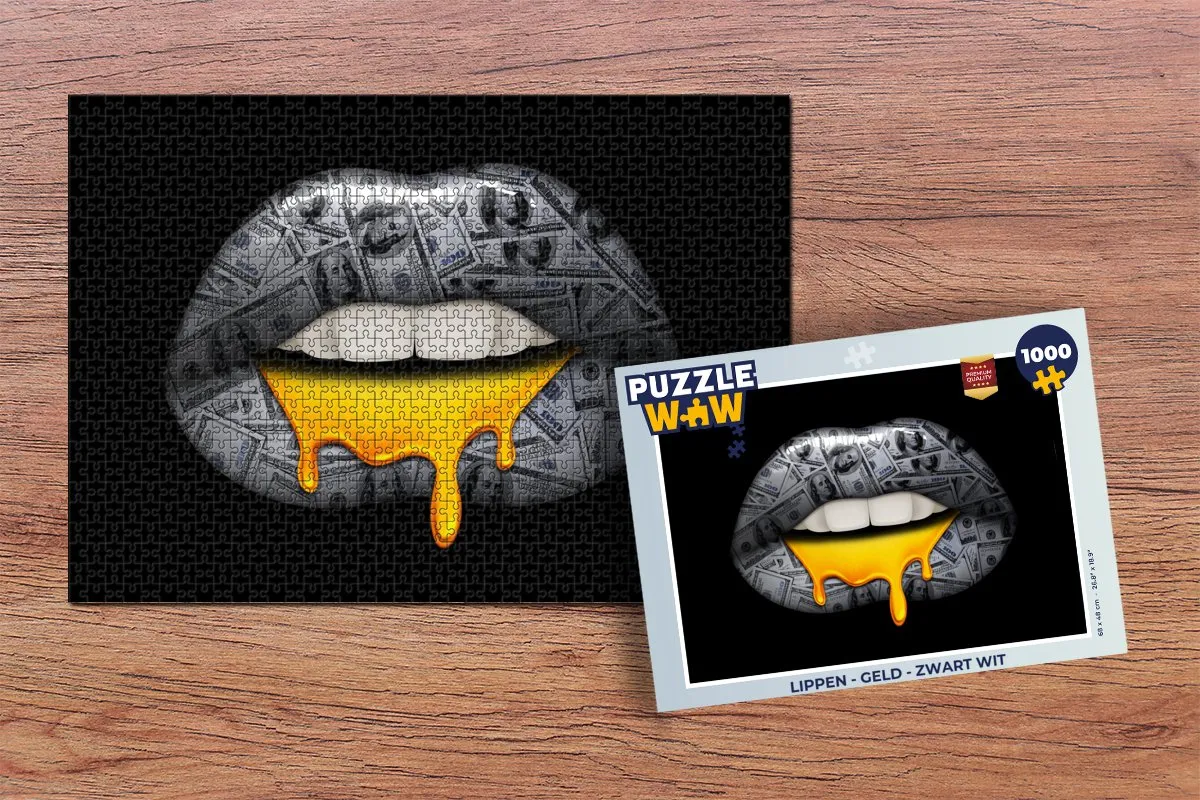 PuzzleWow Lippen - Geld Puzzel 1000 Stuks - Multicolor