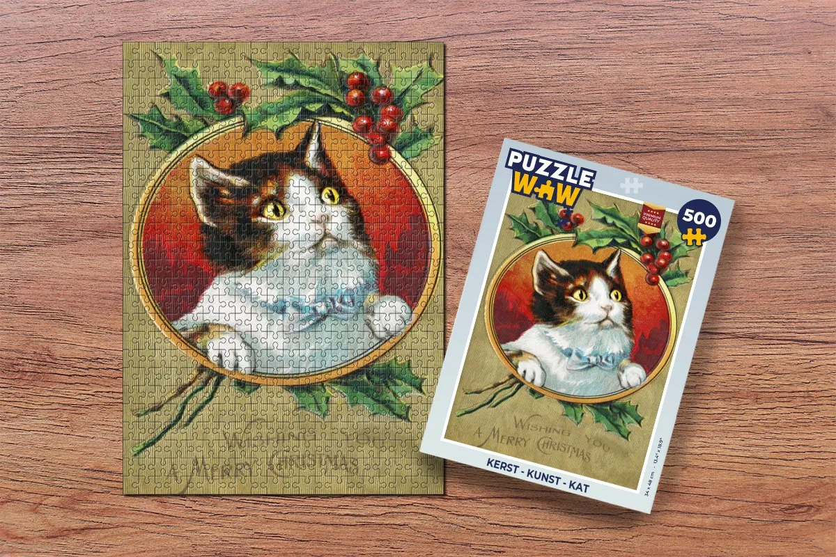 PuzzleWow Kerst Kat Legpuzzel 500 Stuks - Multicolor