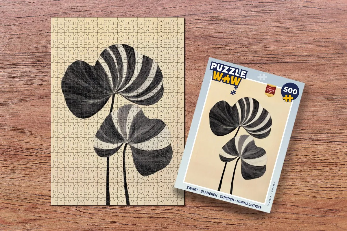 PuzzleWow Minimalistische Legpuzzel 500 Stuks - Bladeren Strepen