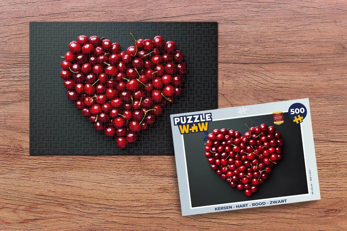 PuzzleWow Legpuzzel Kersen Hart 500 Stuks - Rood/Zwart
