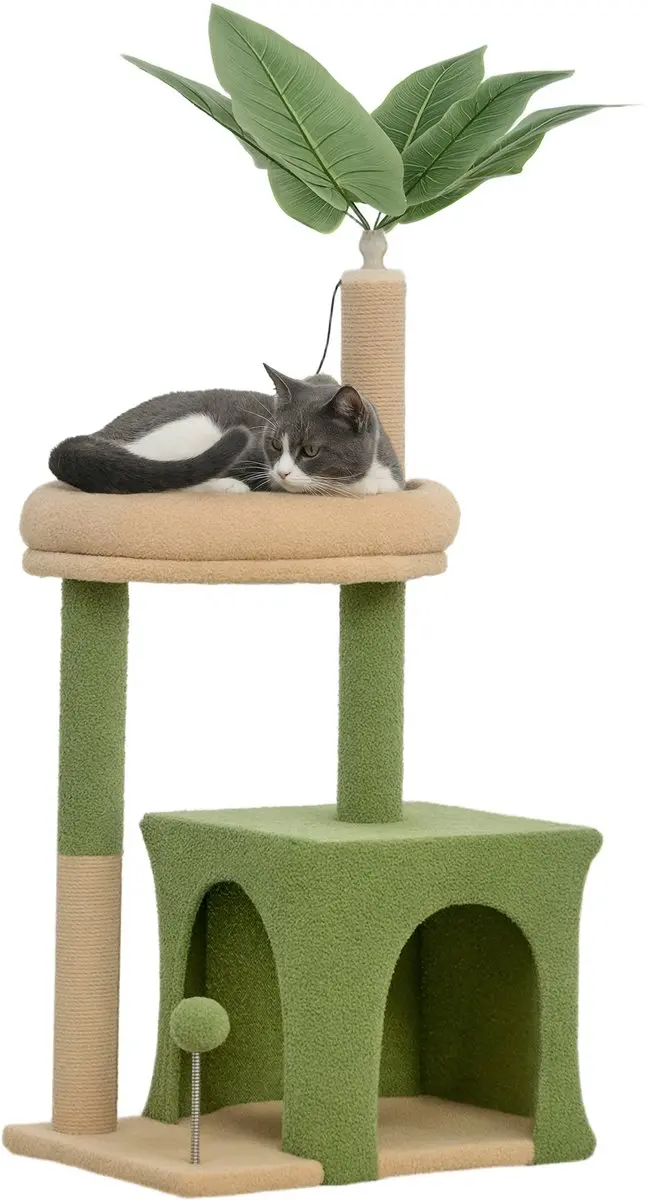 PawHut Cat Tree-Spannplatte, Polyester-44L x 30B x 98H cm-Grün