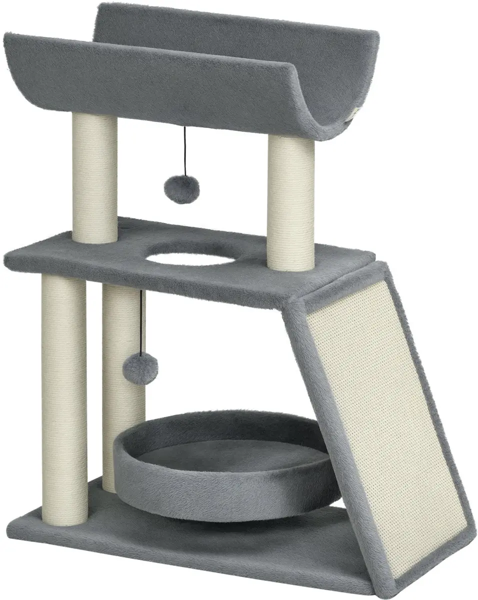 PawHut Kattenboom-Spaanplaat, pluche-60L x 30B x 76H cm-Lichtgrijs