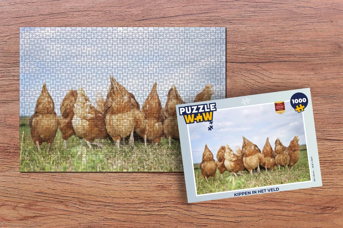 PuzzleWow Kippen in het veld Legpuzzel 1000 Stuks - Multicolor