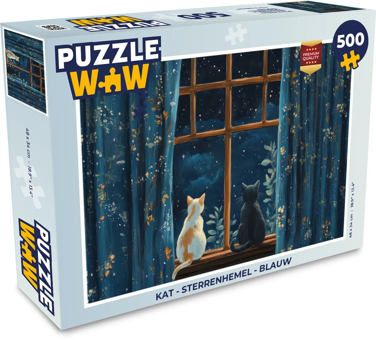 PuzzleWow Kat Sterrenhemel Legpuzzel 500 Stuks - Blauw