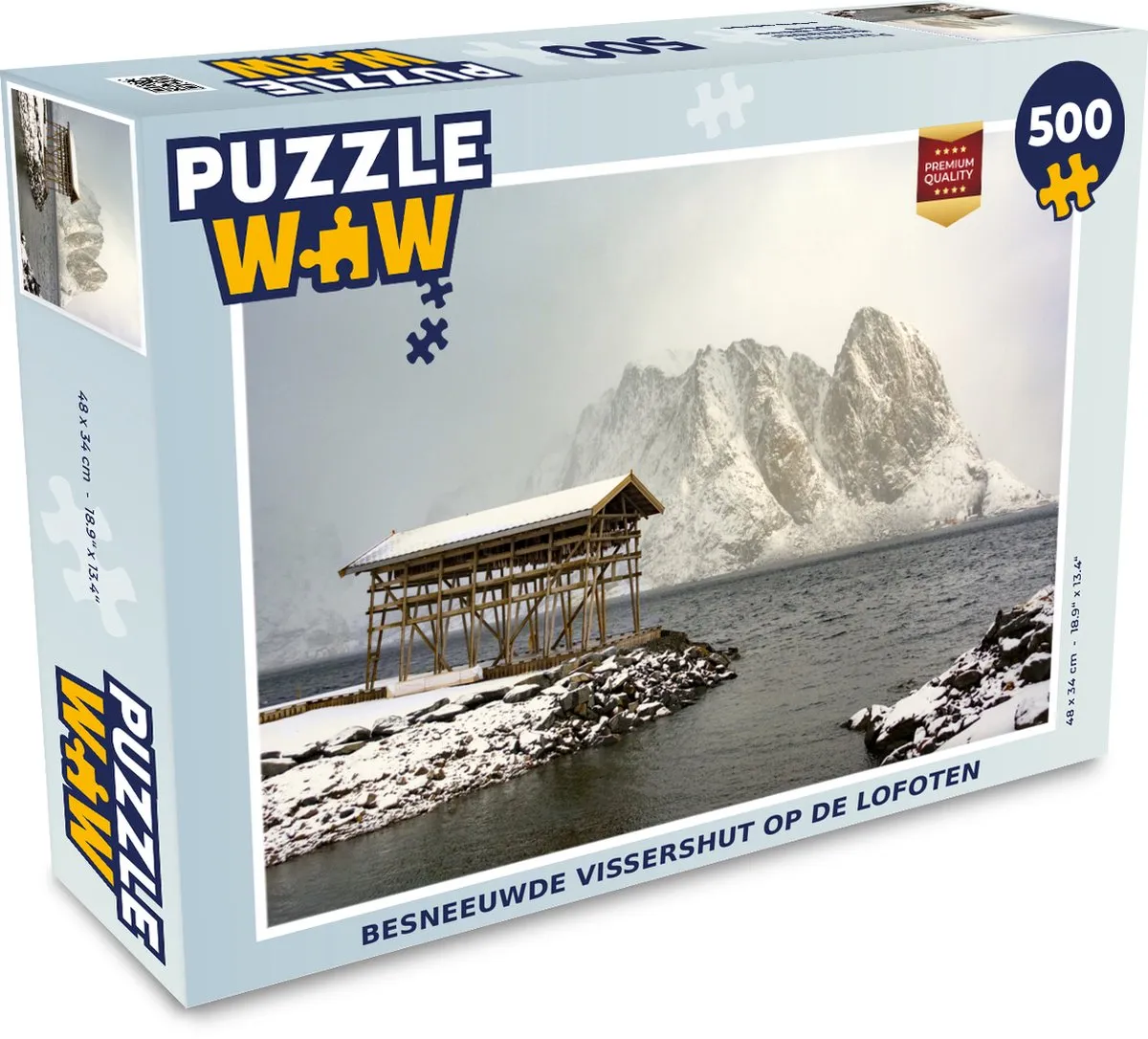 PuzzleWow Besneeuwde Vissershut Lofoten Legpuzzel 500 Stuks - Multicolor