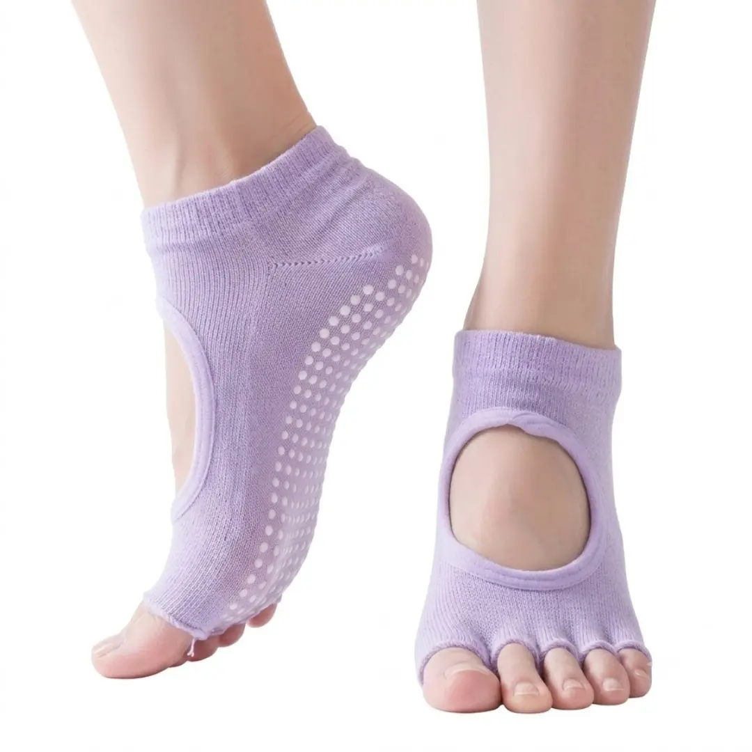 Lichtpaars antislip pilates sokken dames ademende yoga sokken met open wreef en
