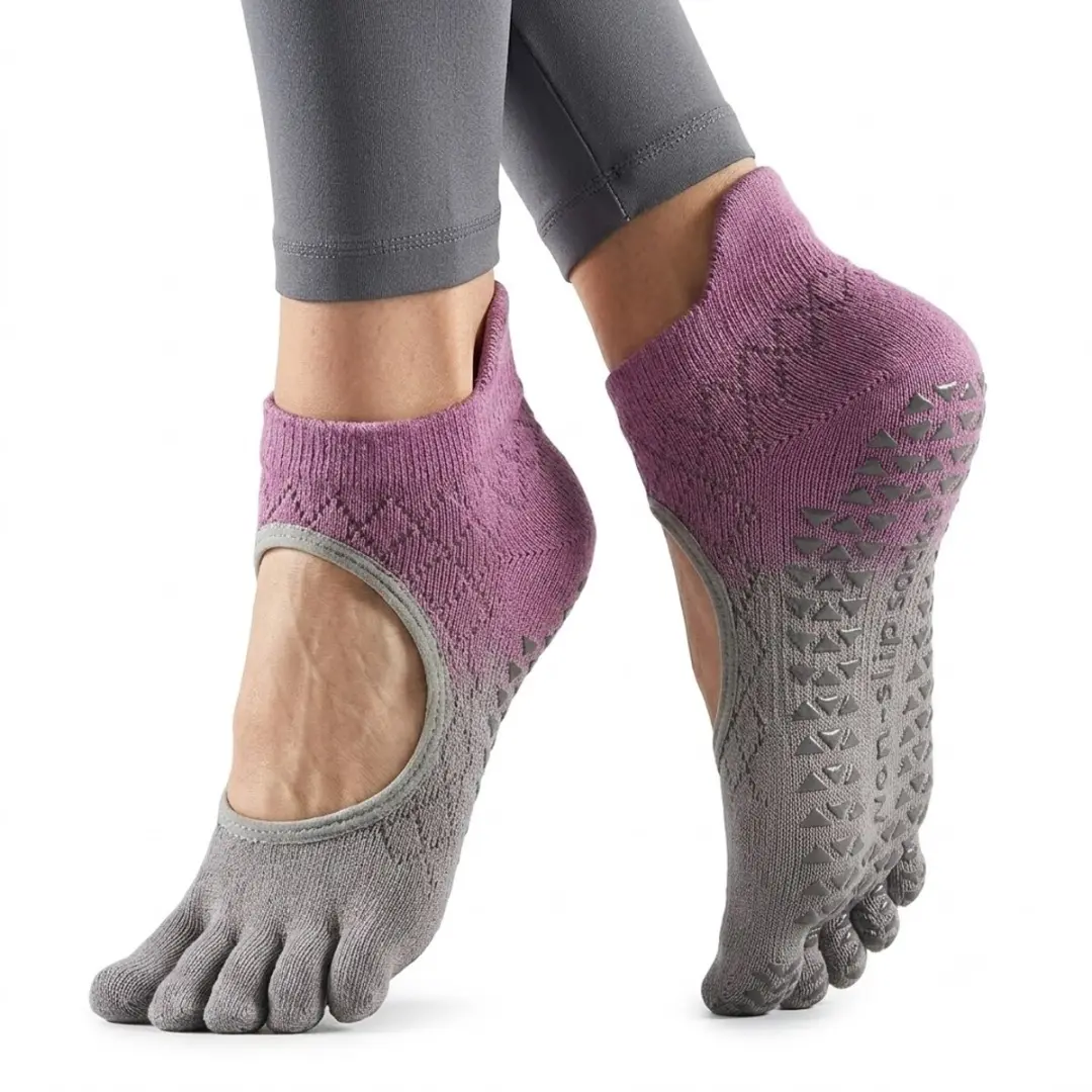 Roze grijs antislip pilates sokken dames ademende vijf tenen sokken met open hie