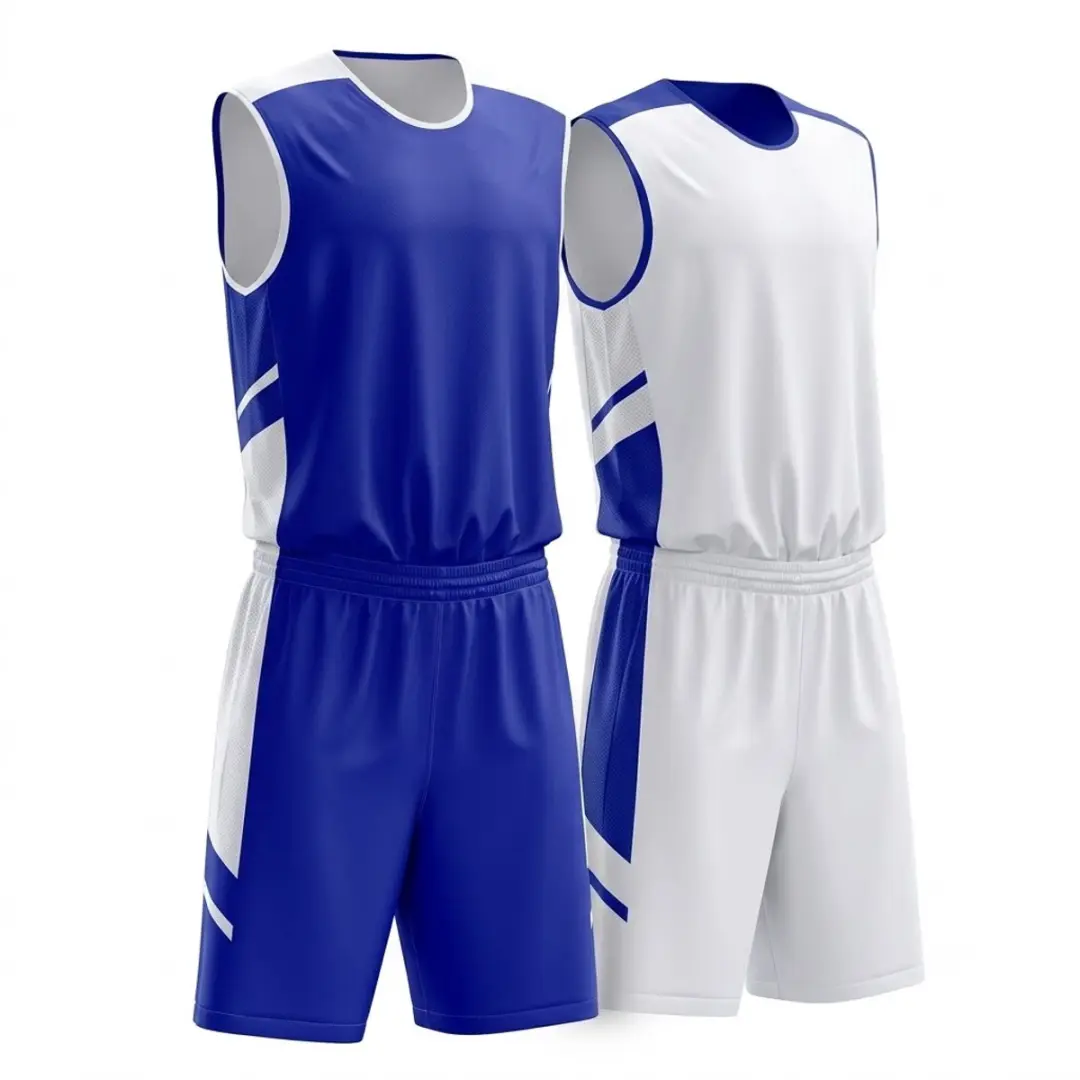 Blauw wit basketbal tenue heren dames omkeerbaar dubbelzijdig mesh basketbalshir
