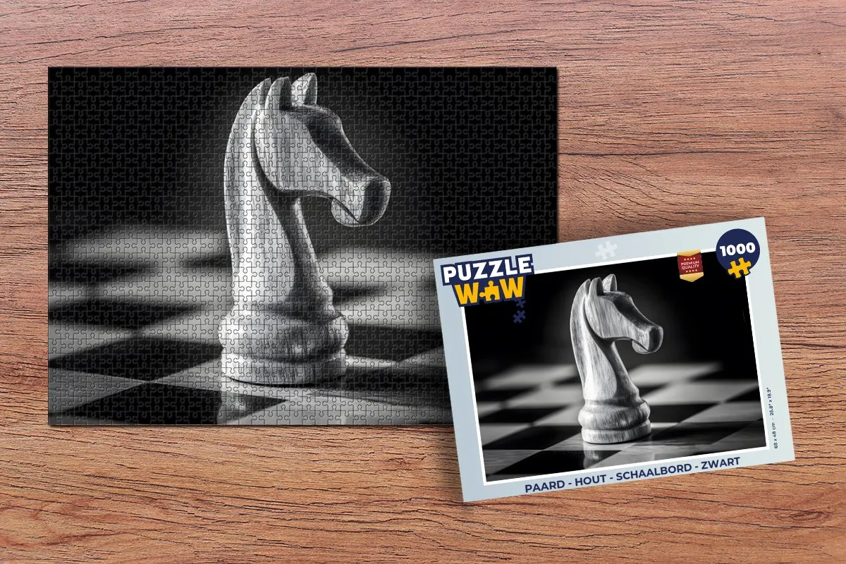 PuzzleWow Paard Schaakbord Legpuzzel 1000 Stuks - Zwart