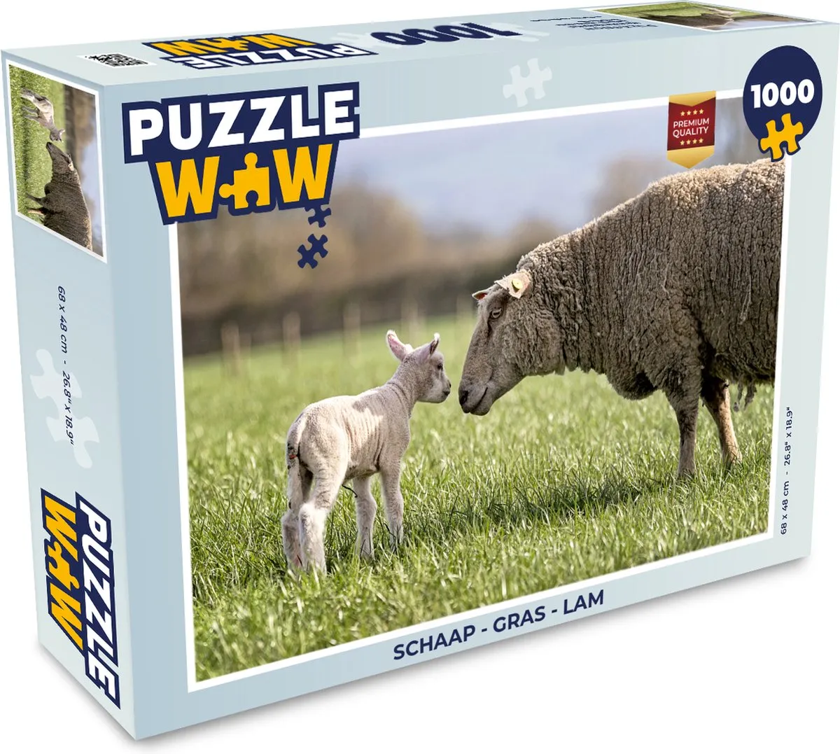 PuzzleWow Schaap Gras Lam Legpuzzel 1000 Stuks - Multicolor