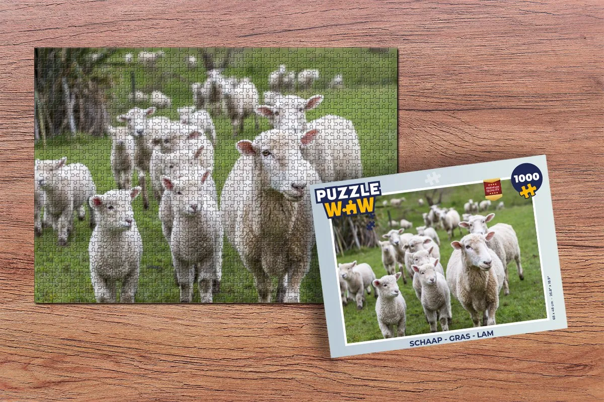 PuzzleWow Schaap Gras Lam Legpuzzel 1000 Stuks - Multicolor