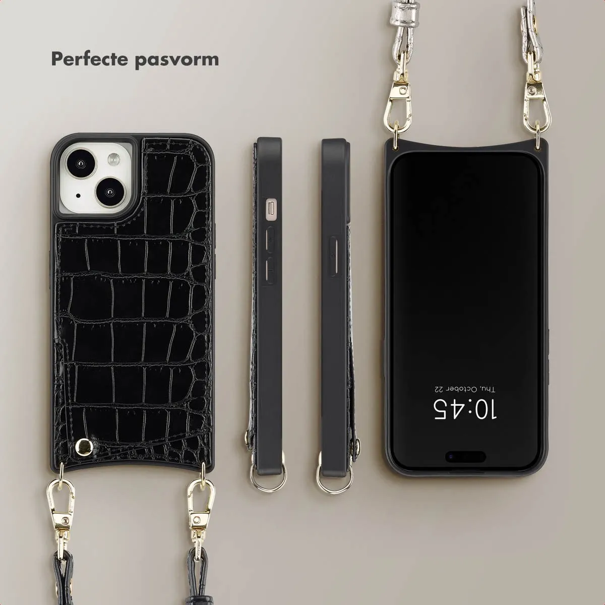 Selencia Hoesje iPhone 15 Croco Backcover - Zwart