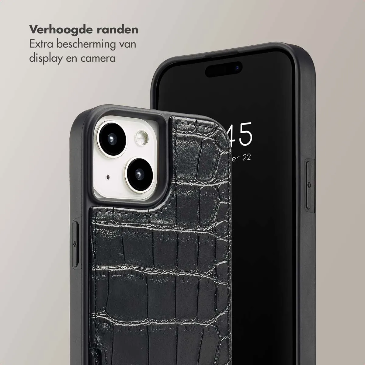 Selencia Hoesje iPhone 15 Croco Backcover - Zwart