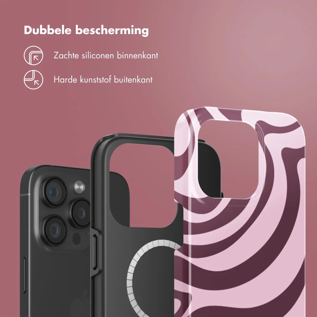 Selencia Hoesje iPhone 15 Pro Wavy Swirl Pink Plum - MagSafe