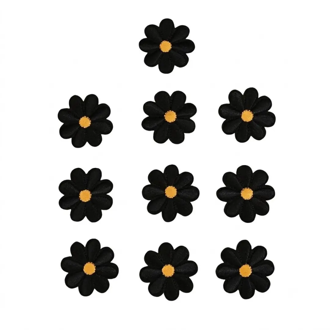 Zwarte bloemen patches stofapplicaties 10 stuks madeliefje geborduurde opstrijkp