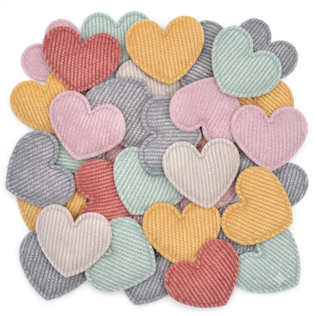 Veelkleurige hart patches stofapplicaties 50 stuks gewatteerde glitter hartjes v