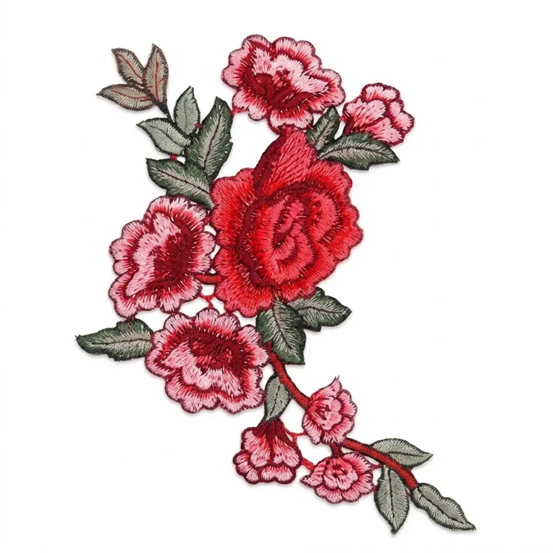 Rode bloemen patches stofapplicaties 2 stuks geborduurde bloemen opnaaipatches v