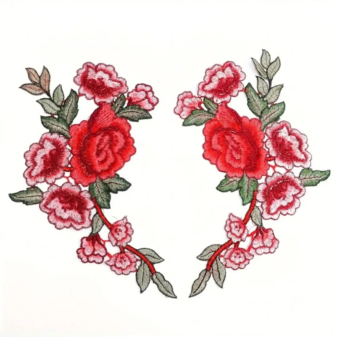 Rode bloemen patches stofapplicaties 2 stuks geborduurde bloemen opnaaipatches voor kleding spijkerbroek jassen tassen petten appliqué decoratie set