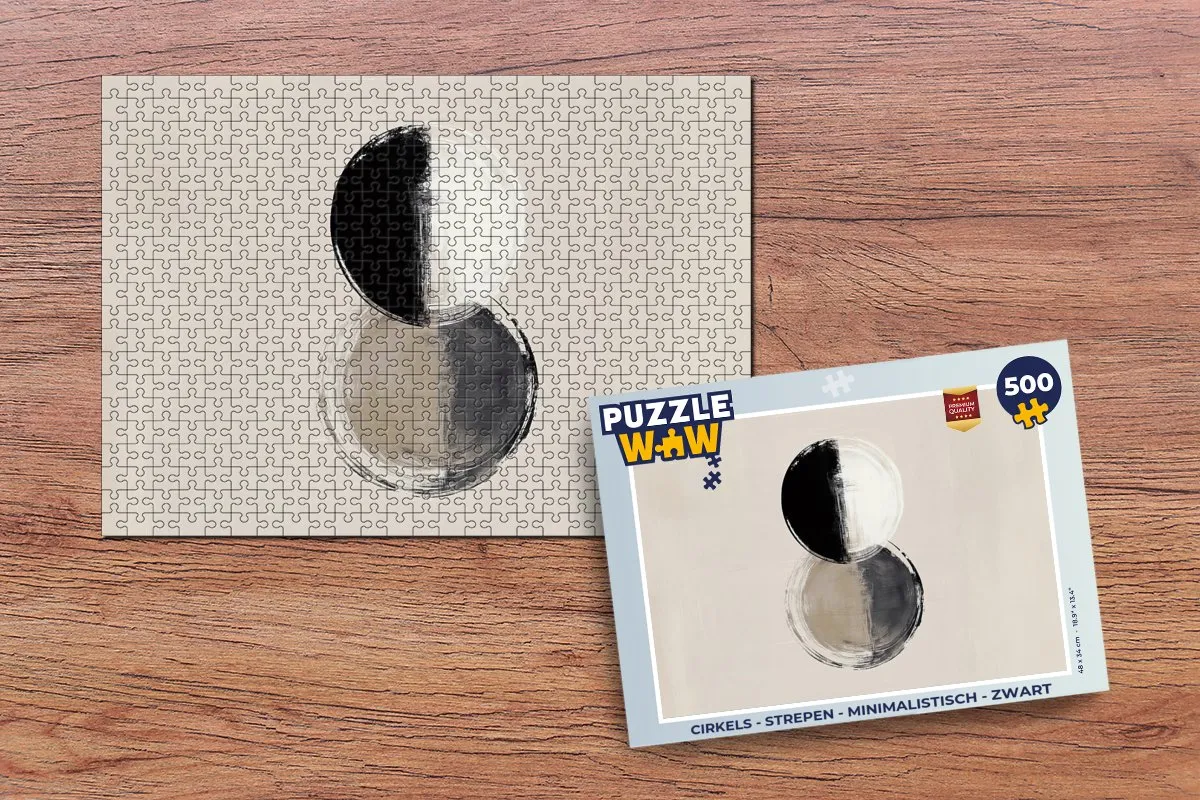 PuzzleWow Cirkels Strepen Minimalistisch Puzzel 500 Stuks - Zwart