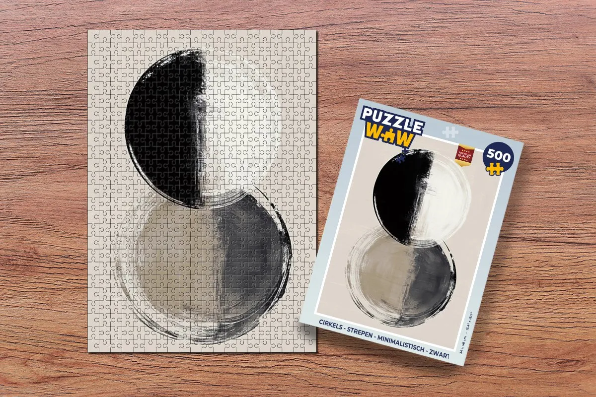 PuzzleWow Cirkels Strepen Minimalistisch Puzzel 500 Stuks - Zwart