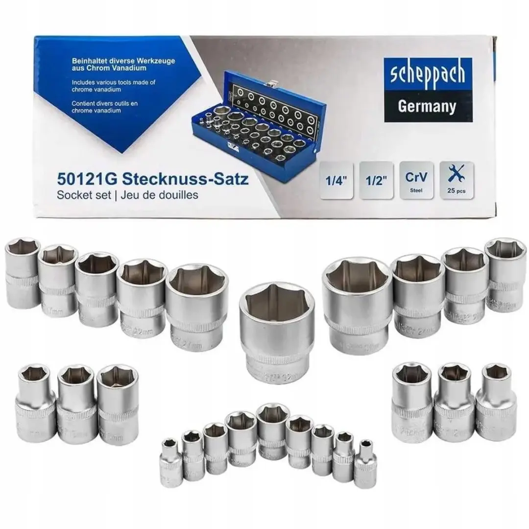 Scheppach 25-delige DOPPENSET 1/4" & 1/2" 4-32mm CR-V